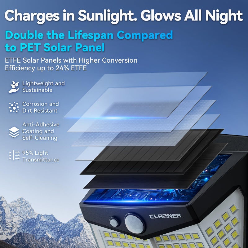 CLAONER Solar Lights Outdoor, [128 LED/4 Packs] Solar Motion Sensor Lights 3 Working Modes Outdoor Lights with 270Â° Wide Angle Wireless IP65 Waterproof Security Light for Fence Patio, Cold White - Image 3